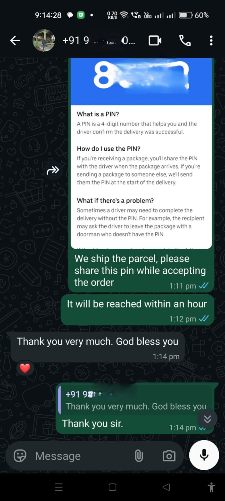 Customer WhatsApp conversation