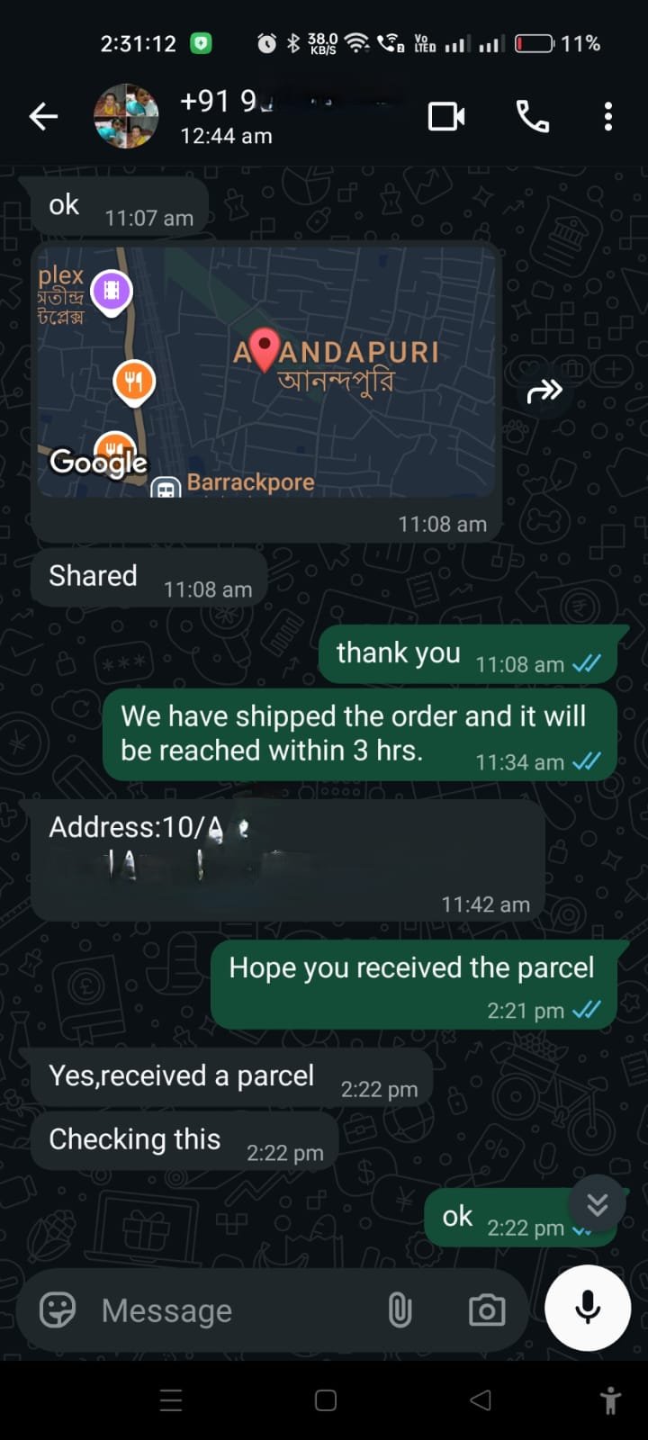 Customer WhatsApp conversation