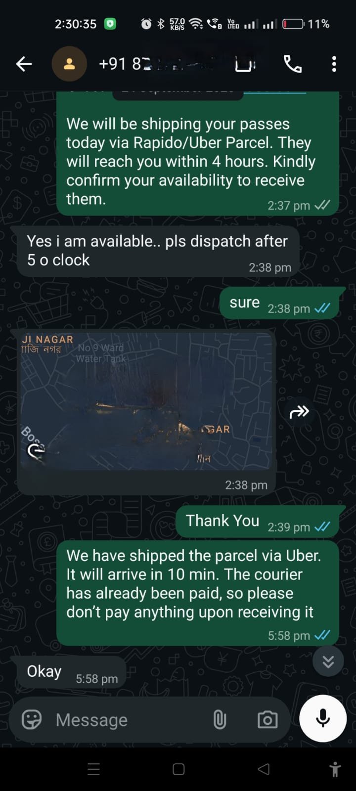 Customer WhatsApp conversation